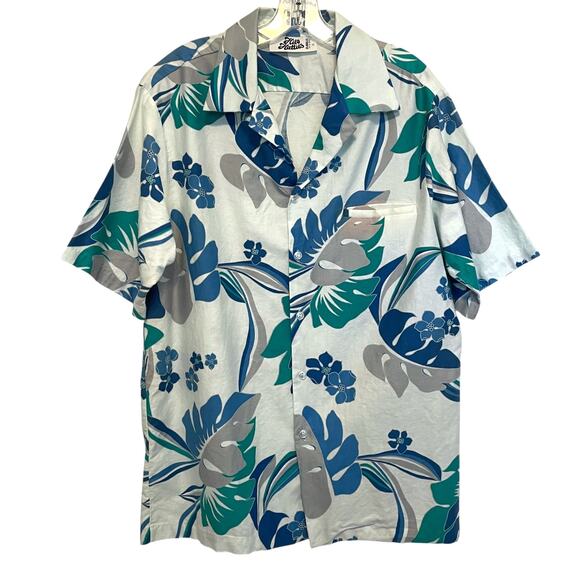 Hilo Hattie Hawaiian Button Shirt Mens XL White Blue Green Tropical Aloha Cotton - Picture 2 of 8